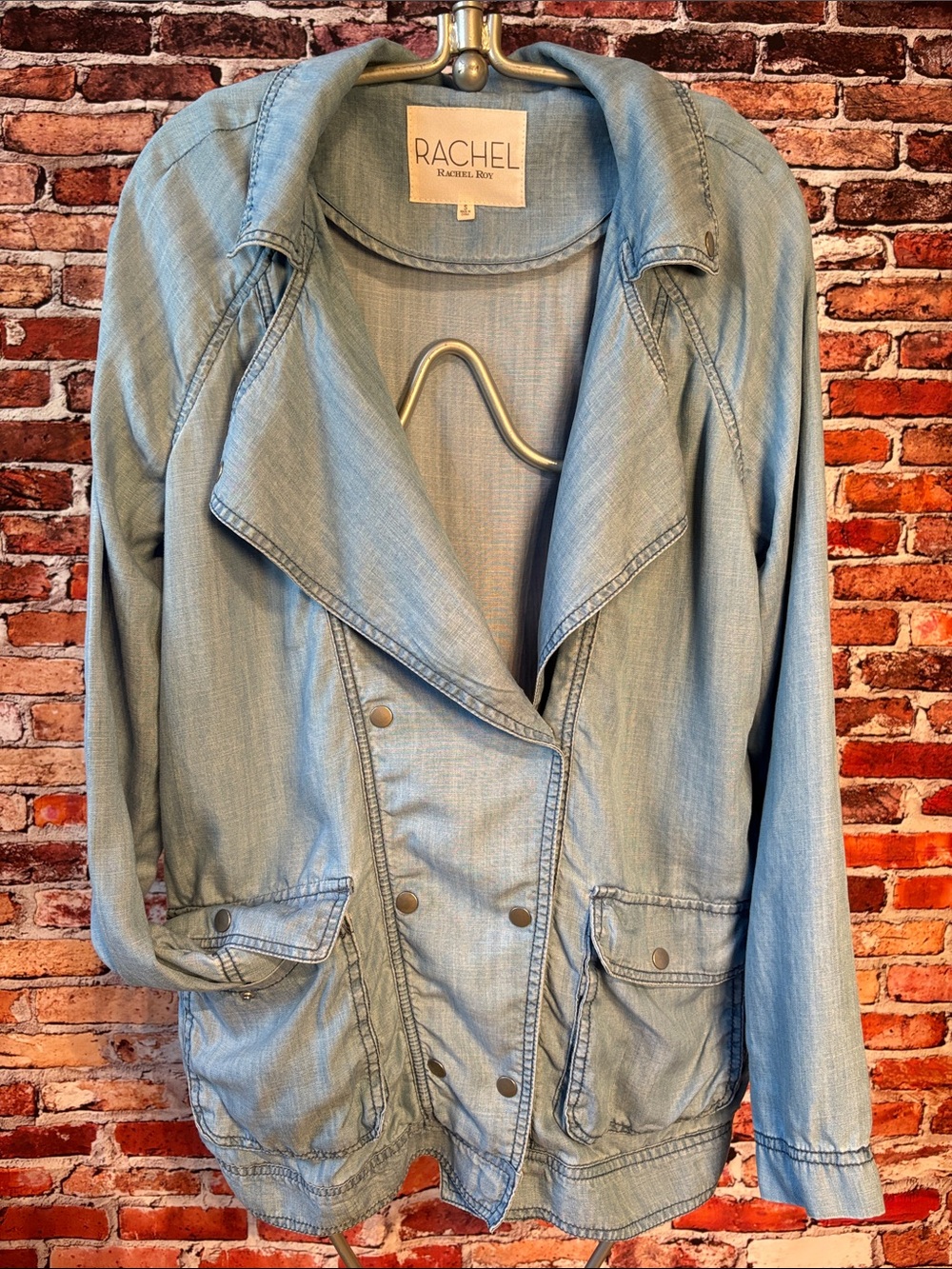 RACHEL Rachel Roy Light Blue Chambray Denim-Style Jacket Snap Buttons Small